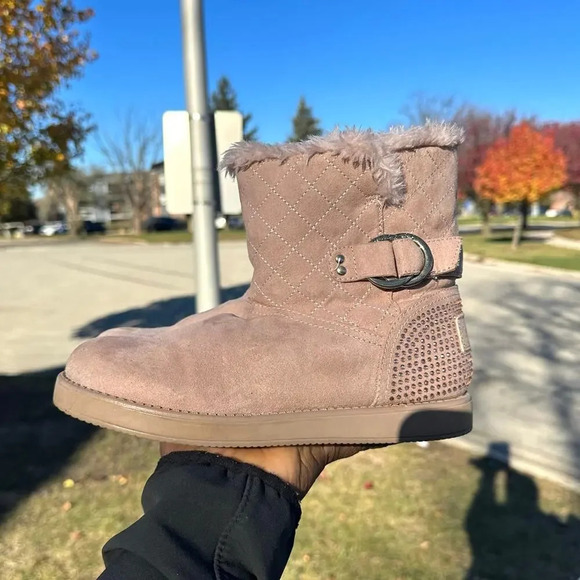 Guess Women's Quilted Suede Brown Faux Fur Lined Rhinestone Comfort Boots Size 7 - Picture 10 of 10